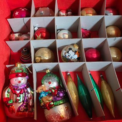 LOT 184D: Christmas Ornament Storage Tote, Filled With Beautiful Ornaments, Including Vintage Mickey/Minnie Christmas Ball