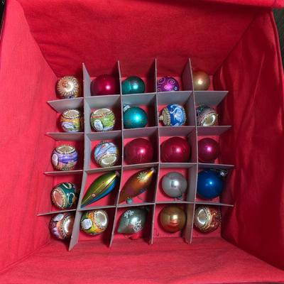 LOT 184D: Christmas Ornament Storage Tote, Filled With Beautiful Ornaments, Including Vintage Mickey/Minnie Christmas Ball