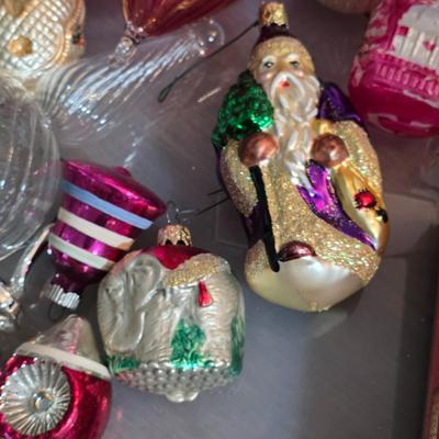 LOT 185F: Large Lot Of Vintage Glass/Wooden Christmas Ornaments & New In Bag Ornament Storage Box