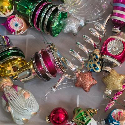 LOT 185F: Large Lot Of Vintage Glass/Wooden Christmas Ornaments & New In Bag Ornament Storage Box