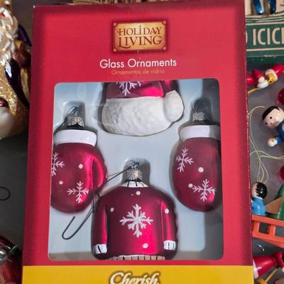 LOT 185F: Large Lot Of Vintage Glass/Wooden Christmas Ornaments & New In Bag Ornament Storage Box