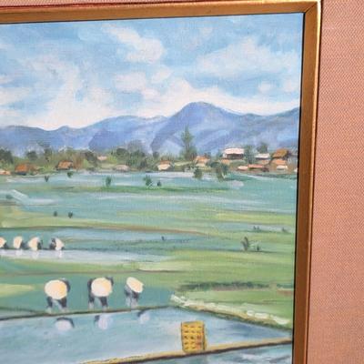 LOT 186L: Vintage Framed Signed Landscape/Farming & Cows In Field WaterColor by Deborah Holmes With Metal Farm Animal Wall Hanging