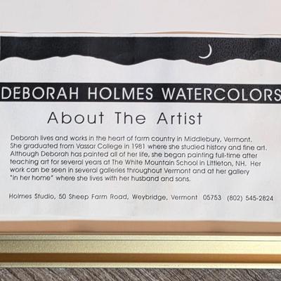 LOT 186L: Vintage Framed Signed Landscape/Farming & Cows In Field WaterColor by Deborah Holmes With Metal Farm Animal Wall Hanging