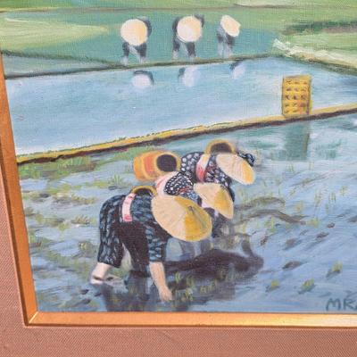 LOT 186L: Vintage Framed Signed Landscape/Farming & Cows In Field WaterColor by Deborah Holmes With Metal Farm Animal Wall Hanging