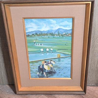 LOT 186L: Vintage Framed Signed Landscape/Farming & Cows In Field WaterColor by Deborah Holmes With Metal Farm Animal Wall Hanging