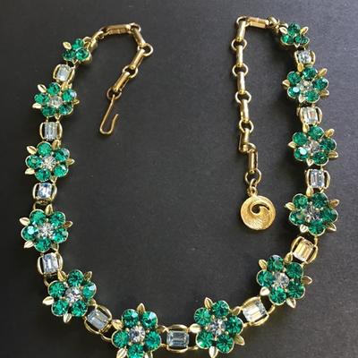 Blue Rhinestone flower choker necklace