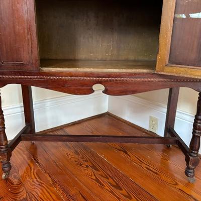Antique Glass-Front Cabinet on Casters