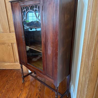 Antique Glass-Front Cabinet on Casters