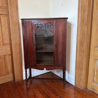 Antique Glass-Front Cabinet on Casters