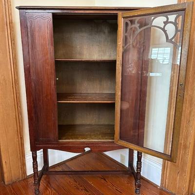 Antique Glass-Front Cabinet on Casters