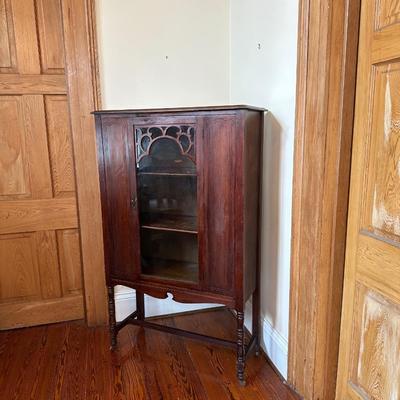 Antique Glass-Front Cabinet on Casters