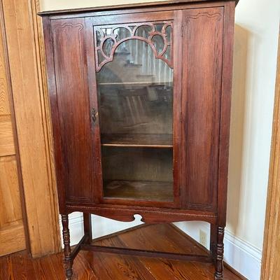 Antique Glass-Front Cabinet on Casters