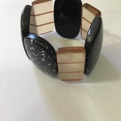 Vintage black, Lucite bracelet, chunky panel