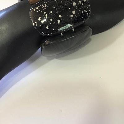 Vintage black, Lucite bracelet, chunky panel