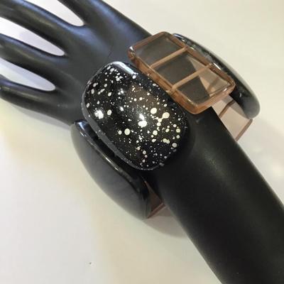 Vintage black, Lucite bracelet, chunky panel