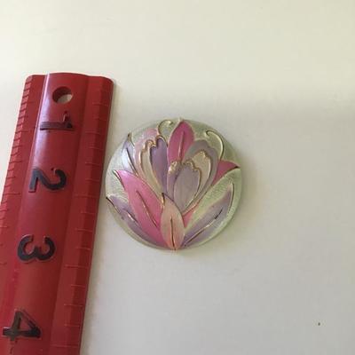 Vintage, gold, toned, pastel brooch/pendant