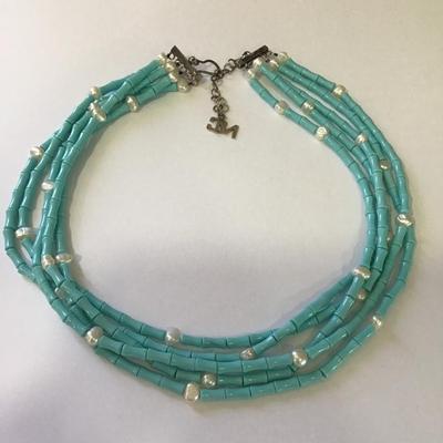 Beautiful Vintage genuine, pearl turquoise, blue choker necklace