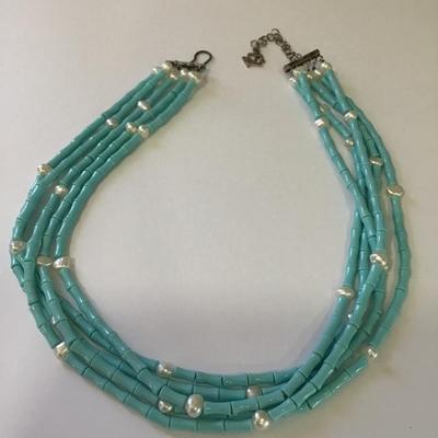 Beautiful Vintage genuine, pearl turquoise, blue choker necklace