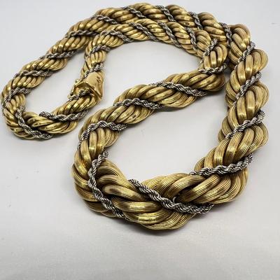 18k Gold Rope Chain Necklace Two Tone 83.71 Grams