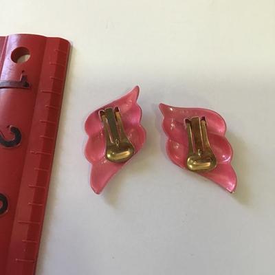 Vintage, shimmery, pink enamel clip on earrings