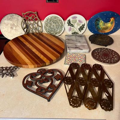 Mixed Trivet Lot - Scottish Ceramic, Wood, Silver Plated