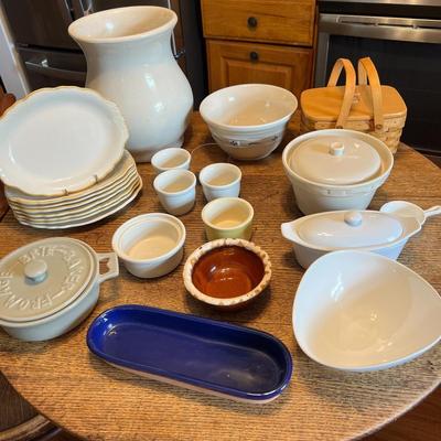 Big Kitchenware Pottery Ceramic Lot - Cuisinart, Hall, Homer Laughlin, Longaberger, Edwin Bennett