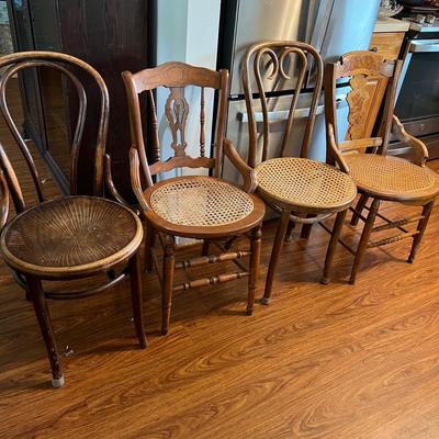 2 Tier Antique Twisted Metal Table w Mixed Vintage Chairs