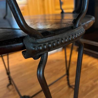 2 Tier Antique Twisted Metal Table w Mixed Vintage Chairs