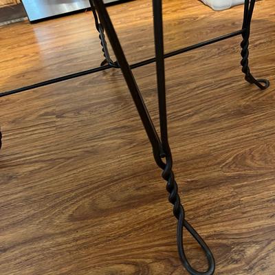 2 Tier Antique Twisted Metal Table w Mixed Vintage Chairs