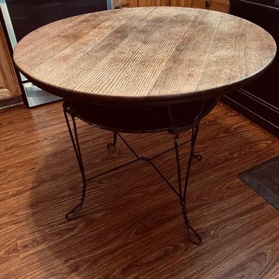2 Tier Antique Twisted Metal Table w Mixed Vintage Chairs
