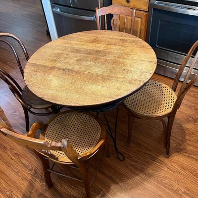 2 Tier Antique Twisted Metal Table w Mixed Vintage Chairs