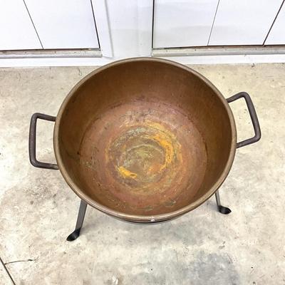 Sale Photo Thumbnail #914: Made in 1801 North 8th Street Philadelphia 
7 Gallon with Wrought Iron Stand
Measurements:
23.5" in diameter, 10" in height, with stand it is 21" in height