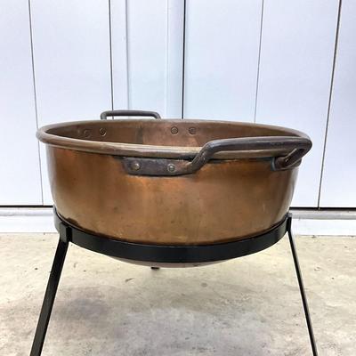 Sale Photo Thumbnail #916: Made in 1801 North 8th Street Philadelphia 
7 Gallon with Wrought Iron Stand
Measurements:
23.5" in diameter, 10" in height, with stand it is 21" in height