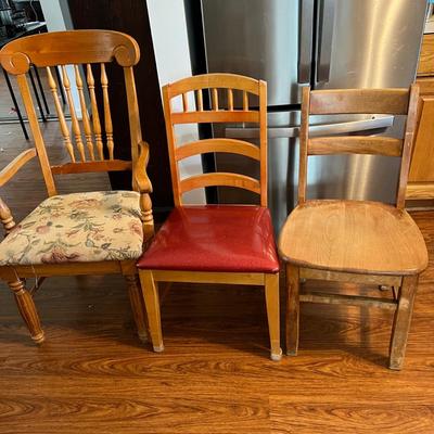 Mixed Lot of 3 Wood Chairs