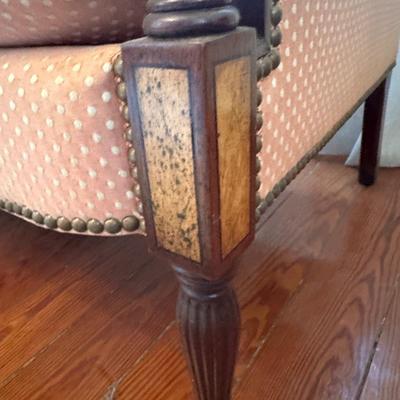 Hickory Chair Camelback Sofa with Carved Wood Frame