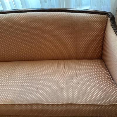 Hickory Chair Camelback Sofa with Carved Wood Frame