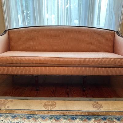 Hickory Chair Camelback Sofa with Carved Wood Frame