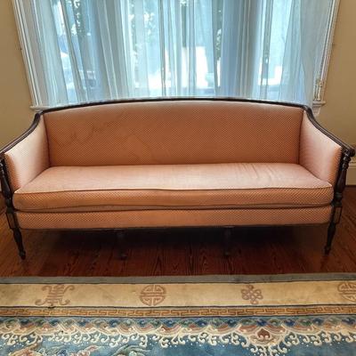 Hickory Chair Camelback Sofa with Carved Wood Frame