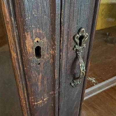 Antique Ornate Carved Wood Cabinet w Mirror Mantle