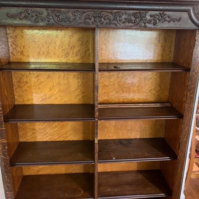 Antique Ornate Carved Wood Cabinet w Mirror Mantle