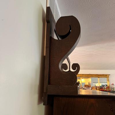 Antique Ornate Carved Wood Cabinet w Mirror Mantle