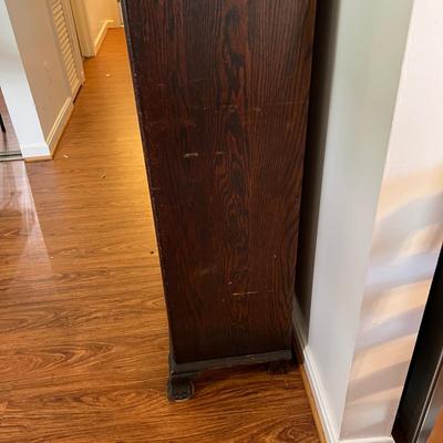 Antique Ornate Carved Wood Cabinet w Mirror Mantle