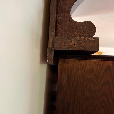 Antique Ornate Carved Wood Cabinet w Mirror Mantle