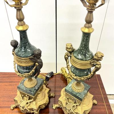 Sale Photo Thumbnail #959: made in italy
made of brass and marble
Measurements:
28" in height, 6" by 6" for base of lamps
Comes with no shades
