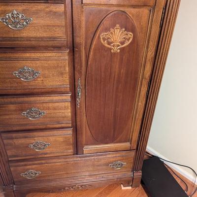 Antique Chifforobe Style Dresser With Brass Hardware (BR)