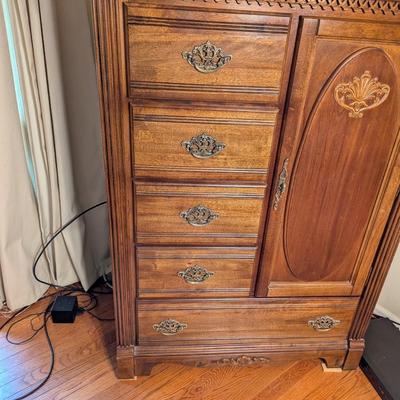 Antique Chifforobe Style Dresser With Brass Hardware (BR)