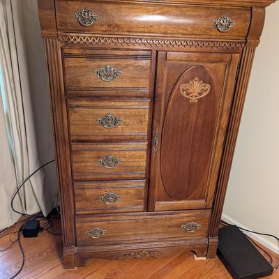 Antique Chifforobe Style Dresser With Brass Hardware (BR)