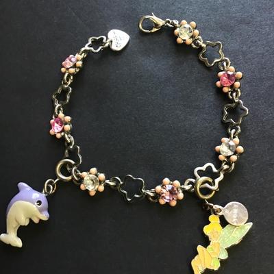 Silver tone disney tinker bell charm bracelet