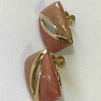 Pretty two toned enameled screw back earrings