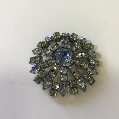 Gorgeous 1950s Sherman pale light ice Blue Aurora borealis, crystal brooch